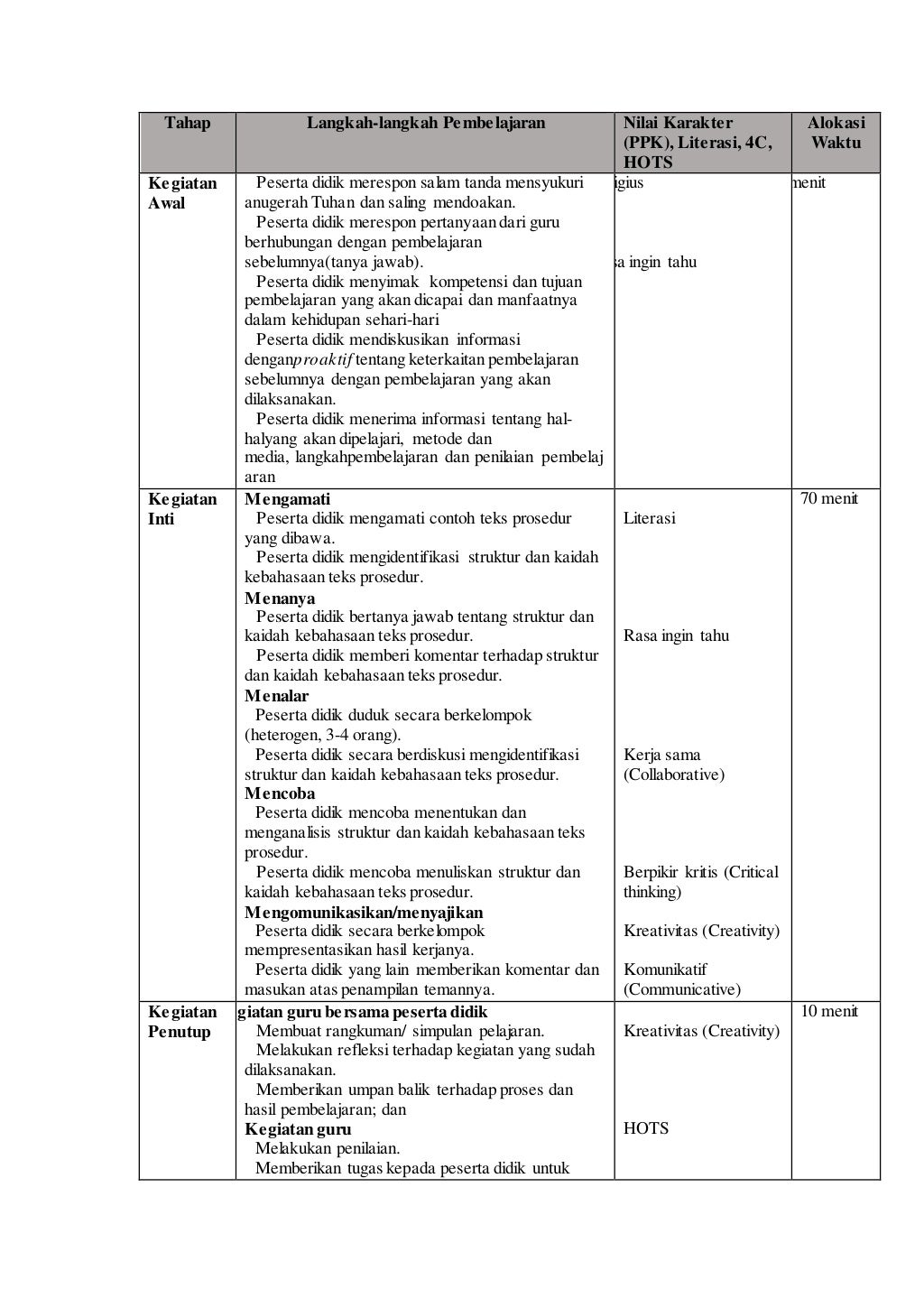 Rpp teks prosedur lengkap
