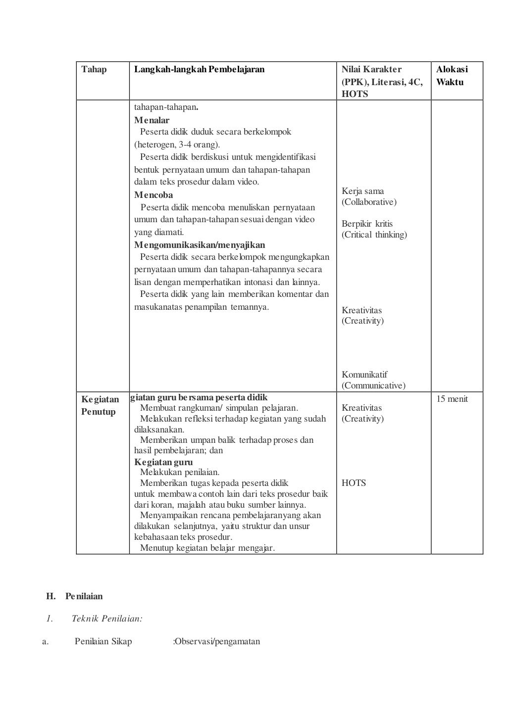Rpp teks prosedur lengkap