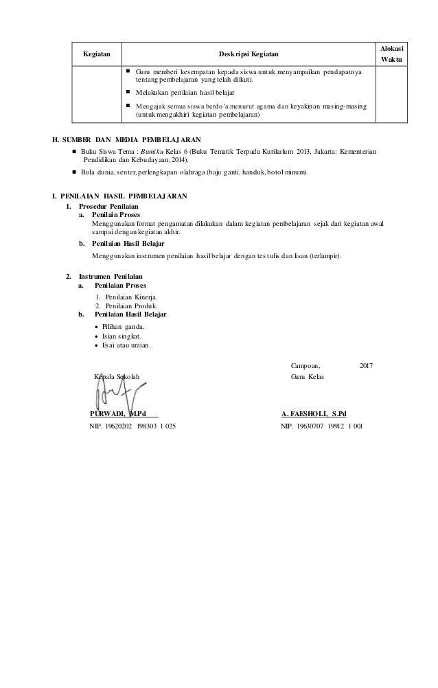 Rpp SD Kelas 6 semester 2 K13 tema 8