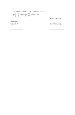 %50%100
646
323
1%1001
?...:32327350:646273373
1
2
21
=





−=





−=
==+==+=
xx
T
T
KTKT
η
η
Jambi, Maret 2015
Mengetahui
Kepala SMA Guru bidang study
.................................. .....................................
 
