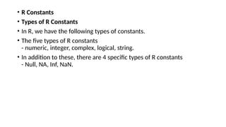 R Programming presentation R is a powerful, open-source language widely ...