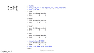 Split()
Chapter5_list.R
dsjerry2017@gmail.com
 