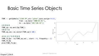 Basic Time Series Objects
Chapter7_EDA.R
dsjerry2017@gmail.com
 