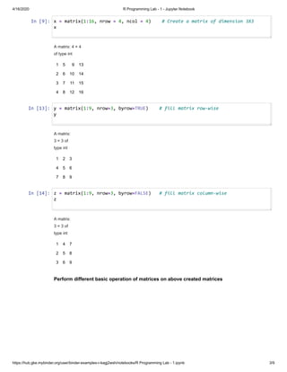 R programming lab 1 - jupyter notebook | PDF