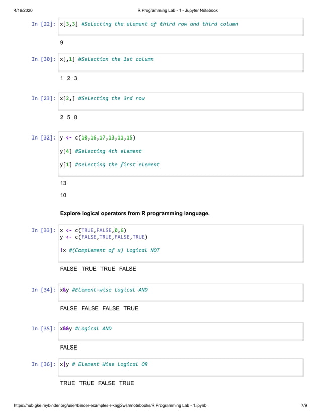R programming lab 1 - jupyter notebook | PDF
