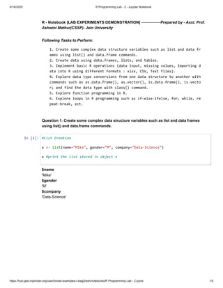 R programming lab 2 - jupyter notebook | PDF