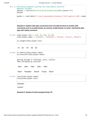 R programming lab 2 - jupyter notebook | PDF
