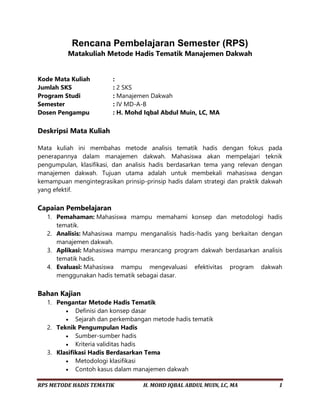 RPS Metode Hadis Tematik Manajemen Dakwah SV IV.docx