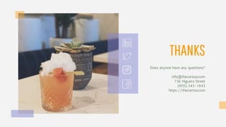 THANKS
Does anyone have any questions?
info@thecarissa.com
736 Higuera Street
(805) 543-1843
https://thecarrisa.com
 