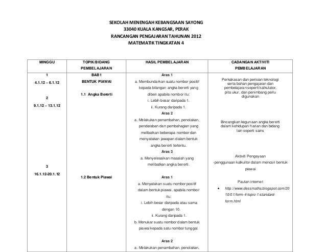 contoh rancangan form 4 ting matematik Rpt contoh rancangan form 4 ting matematik Rpt