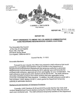 Draft Ordinance to Amend the Los Angeles Administrative Code Re. NC Elections in 2012
