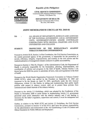Joint Memorandum Circular No. 2010-01 (DOH and CSC)