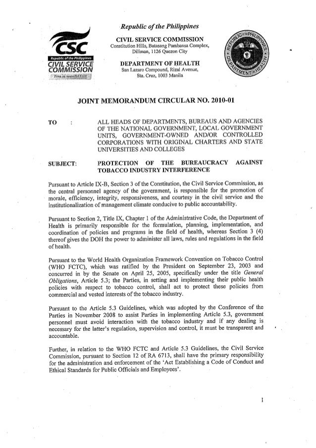 Joint Memorandum Circular No. 201001 (DOH and CSC)