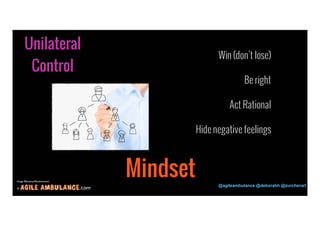 © .com @agileambulance @deborahh @zurcherart 
14 
Mindset 
Win (don’t lose) 
Be right 
Act Rational 
Hide negative feelings 
Unilateral 
Control 
Image Bloomua/Shutterstock 
 