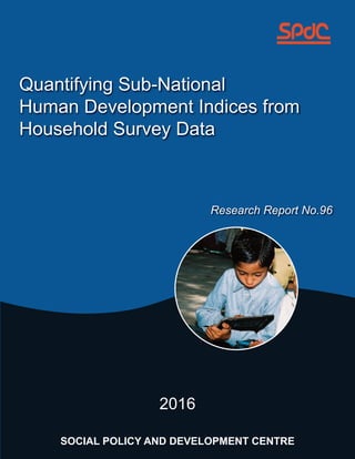 Quantifying Sub-National
Human Development Indices from
Household Survey Data
Research Report No.96
2016
SOCIAL POLICY AND DEVELOPMENT CENTRE
 
