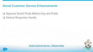 Social Customer Service Enhancements
 Approve Social Posts Before they are Public
 Default Response Handle
Social Customer Service – Release Notes
 