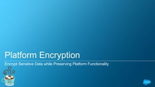 Platform Encryption
Encrypt Sensitive Data while Preserving Platform Functionality
 