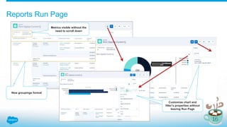 Reports Run Page
Metrics visible without the
need to scroll down
New groupings format
Customize chart and filter
properties while on Run
Page
Customize chart and
filter’s properties without
leaving Run Page
 