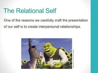 The Relational Self
One of the reasons we carefully craft the presentation
of our self is to create interpersonal relationships.
DreamworksLLC/TheKobalCollection
 