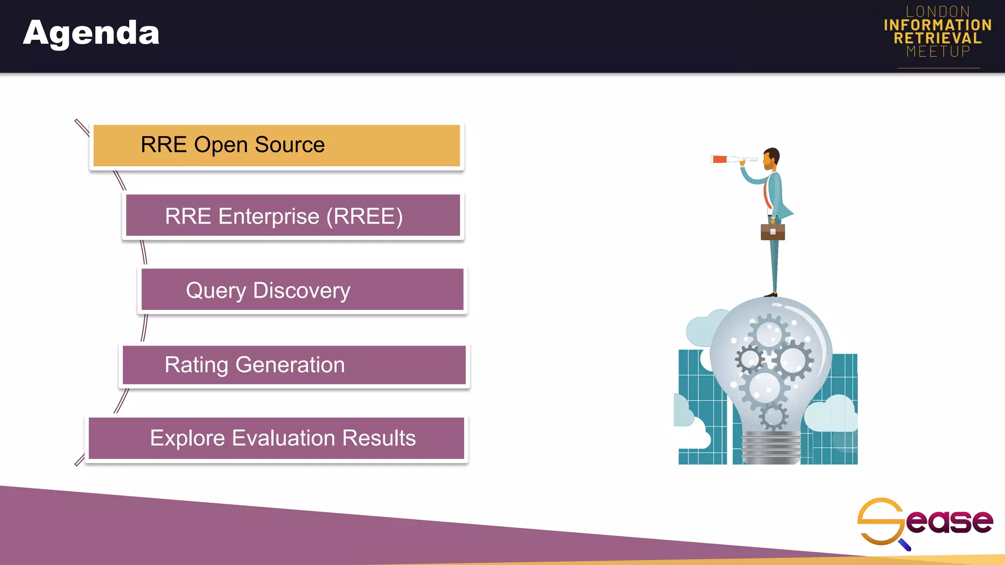 Agenda
RRE Open Source
RRE Enterprise (RREE)
Query Discovery
Rating Generation
Explore Evaluation Results
 