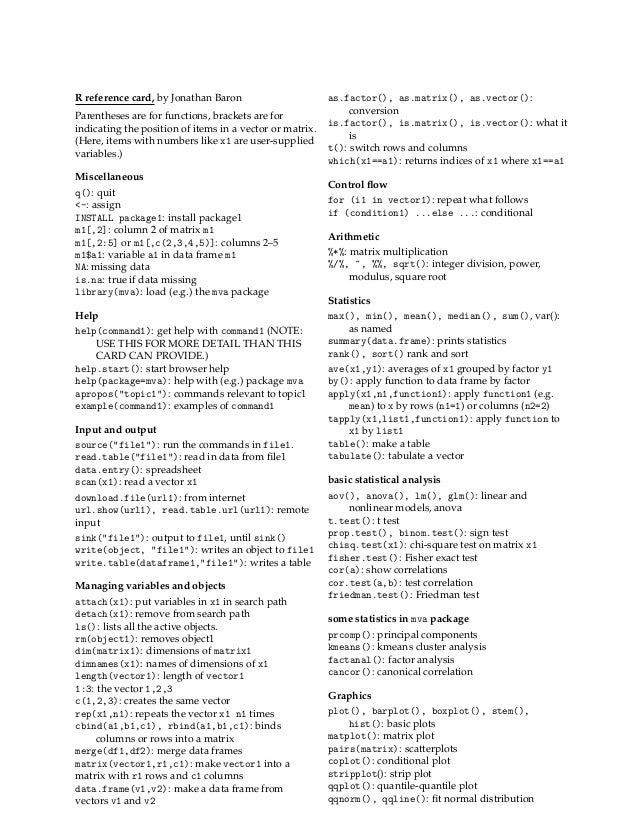 R reference card short