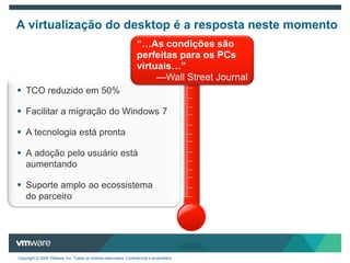 A virtualização do desktop é a resposta neste momento“…As condiçõessãoperfeitas para os PCs virtuais…”—Wall Street JournalTCO reduzido em 50%