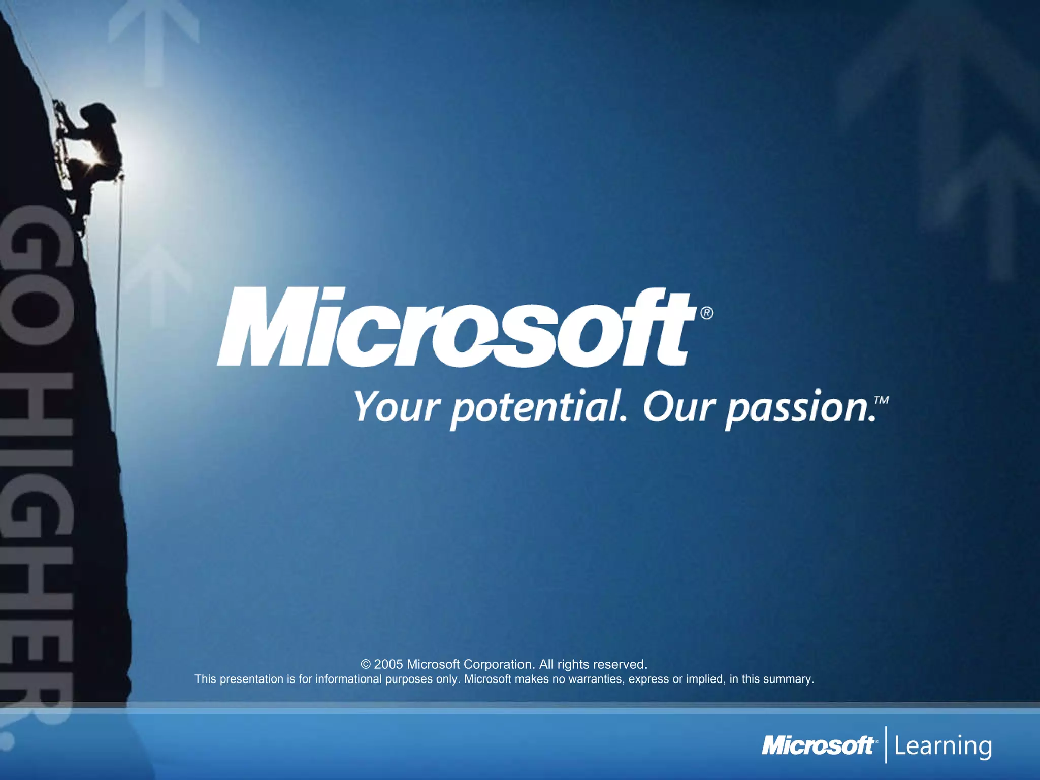 © 2005 Microsoft Corporation. All rights reserved. This presentation is for informational purposes only. Microsoft makes no warranties, express or implied, in this summary. 