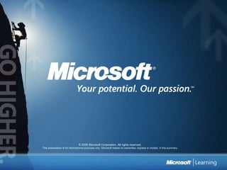 © 2005 Microsoft Corporation. All rights reserved. This presentation is for informational purposes only. Microsoft makes no warranties, express or implied, in this summary. 