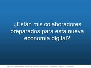 ¿Están mis colaboradores
            Joana resumen 10 buenas
       preparados para esta nueva
              prácticas para aplicar
                     mañana
            economía digital?



íncipy— digital innovation management - www.incipy.com — 902 550 020 | Pl. Narcís Oller, 9, 1º - 08006Barcelona | Princesa, 29, 4º D – 28008 Madrid
 