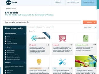 |
The toolkit,
- Existent tools -tools, best
practices, landing for stakeholders,
policy agenda perspectives...-
(work in progress)
- New developed tools (innovative)
- Possibility of uploading new tools
(sustainable)
- Community of practice
(collaborative)
Where are we: 2nd year, production phase
 