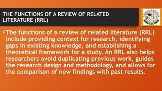 Research With Rrl Comprehensive Guide to the Purpose and Functions of Review of Related ...