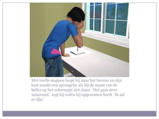 Met snelle stappen loopt hij naar het bureau en zijn hart maakt een sprongetje als hij de naam van de beller op het schermpje ziet staan. ‘Het gaat door vanavond.’ zegt hij zodra hij opgenomen heeft. ‘Ik zal er zijn.’