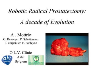 Robotic Radical Prostatectomy: A decade of Evolution A . Mottrie G. Denaeyer, P. Schatteman, P. Carpentier, E. Fonteyne O.L.V. Clinic Aalst Belgium 
