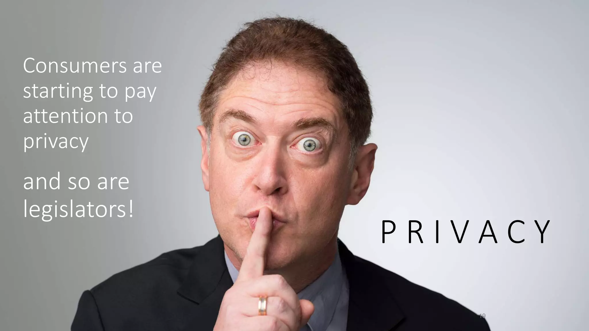 Consumers are
starting to pay
attention to
privacy
19
P R I V A C Y
and so are
legislators!
 