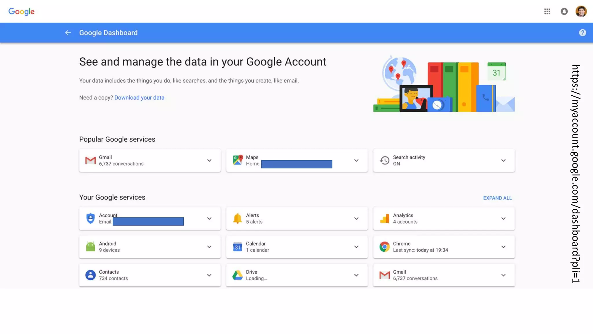 https://myaccount.google.com/dashboard?pli=1
 