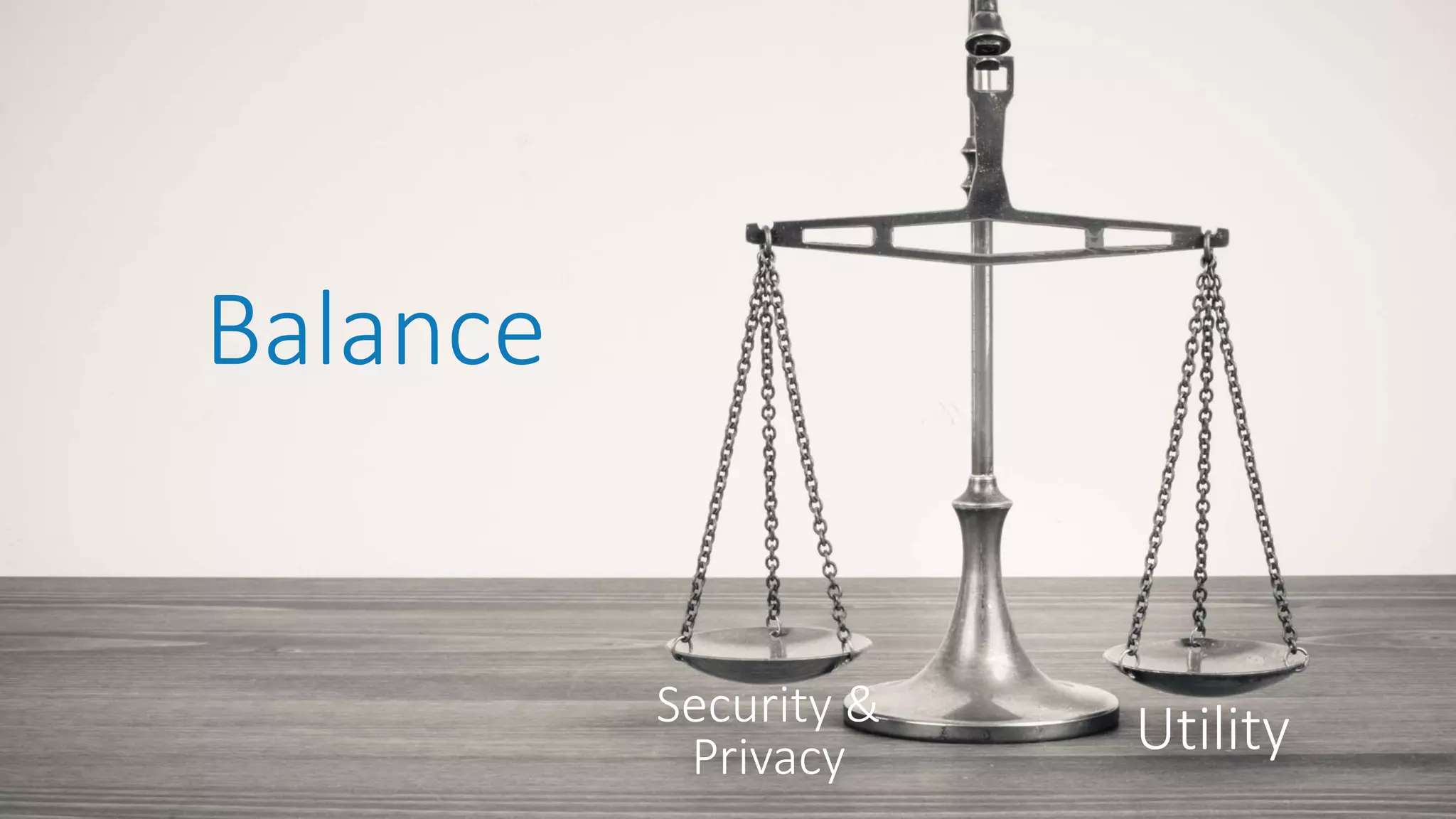 Balance
41
Security &
Privacy Utility
 