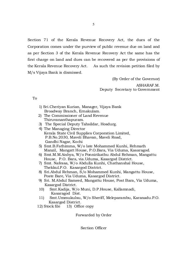revenue recovery government dues first preference