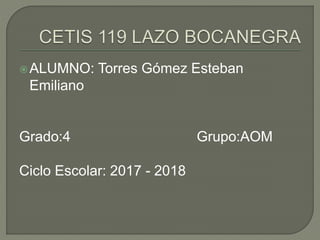 ALUMNO: Torres Gómez Esteban
Emiliano
Grado:4 Grupo:AOM
Ciclo Escolar: 2017 - 2018
 