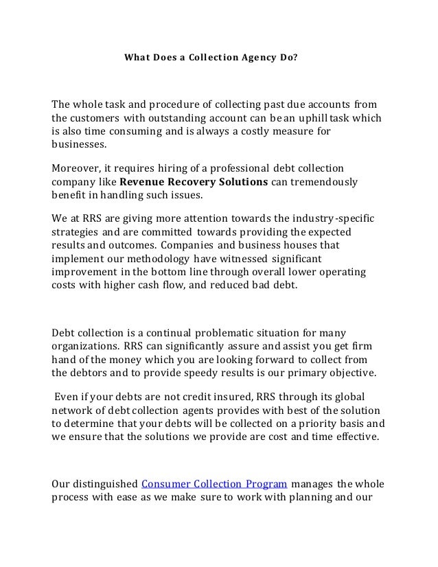 revenue recovery solutions agency what does a collection agency do collecting agents