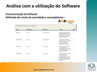 Análise com a utilização do Software  Parametrização do Software Definição dos níveis de severidade e conseqüências : 