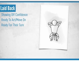 Laid Back
Showing Off Conﬁdence
Ready To Act/Move On
Ready For Their Turn
 