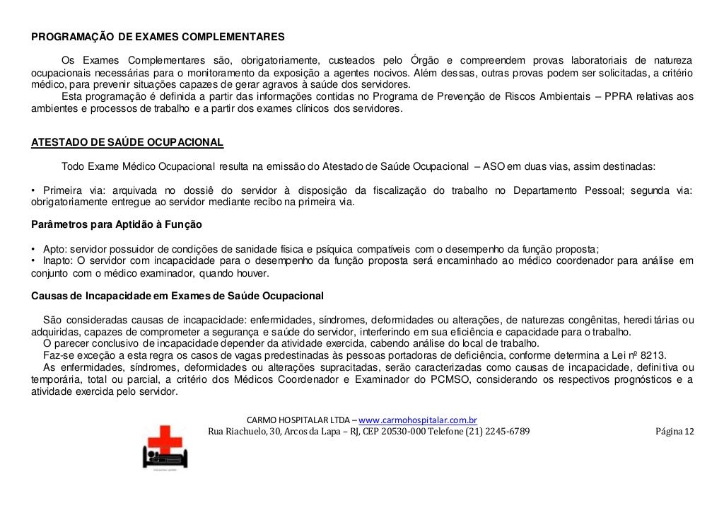 Exemplo De Campos De Explicaçao Com Detalhes Importantes Do Pcmso