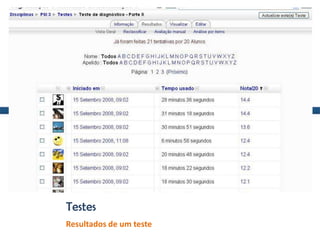 Testes
Resultados de um teste
 