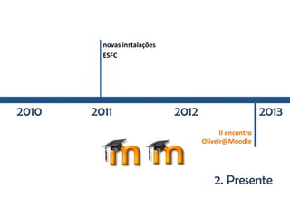 2. Presente
novas instalações
ESFC
2010 2011 2012 2013
II encontro
Oliveir@Moodle
 