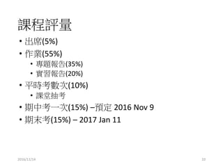 2016/11/14
nu
? ϯ(5%)
? I(55%)
? }(35%)
? (20%)
? ƽr(10%)
? nó鿼
? пһ(15%) CA 2016 Nov 9
? ĩ(15%) C 2017 Jan 11
10
 