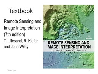 2016/11/14
Textbook
Remote Sensing and
Image Interpretation
(7th edition)
T. Lillesand, R. Kiefer,
and John Wiley
3
 
