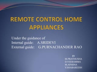 Under the guidance of
Internal guide: A.SRIDEVI
External guide: G.PURNACHANDER RAO

                              BY
                         M.PRATHUSHA
                         D.VEERAMMA
                         M.APARNA
                         V.SHABAREESH
 