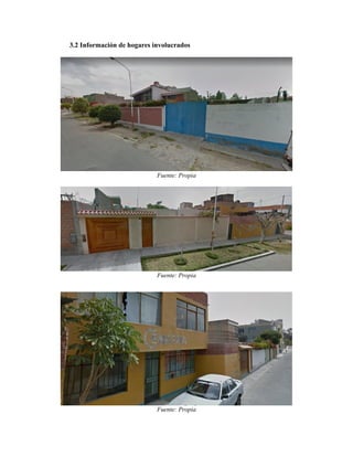 3.2 Información de hogares involucrados
Fuente: Propia
Fuente: Propia
Fuente: Propia
 