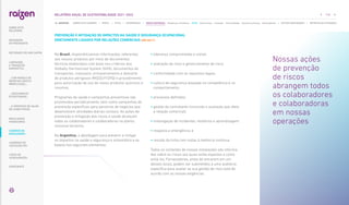 No Brasil, disponibilizamos informações referentes
aos nossos produtos por meio de documentos
técnicos elaborados com base nos critérios dos
Globally Harmonized System (GHS), documentos de
transportes, manuseio, armazenamento e descarte
de produtos perigosos (MSDS/FISPQ) e procedimento
para autorização de uso de novos produtos químicos e
insumos.
Programas de saúde e campanhas preventivas são
promovidos periodicamente, bem como campanhas de
prevenção específicas para parceiros de negócios que
desenvolvem atividades diárias conosco. As ações de
prevenção e mitigação dos riscos à saúde alcançam
todos os colaboradores e colaboradoras na planta,
inclusive terceiros.
Na Argentina, a abordagem para prevenir e mitigar
os impactos na saúde e segurança é sistemática e se
baseia nos seguintes elementos:
• liderança comprometida e visível;
• avaliação de risco e gerenciamento de risco;
• conformidade com os requisitos legais;
• 
cultura de segurança baseada na competência e no
comportamento;
• processos definidos;
• 
gestão do contratante (incluindo a avaliação que afeta
a relação comercial);
• investigação de incidentes, relatórios e aprendizagem;
• resposta a emergência; e
• revisão da linha com vistas à melhoria contínua.
Todos os visitantes de nossas instalações são informa-
dos sobre os riscos aos quais estão expostos e como
evitá-los. Fornecedores, antes de entrarem em um
desses locais, podem ser submetidos a uma auditoria
específica para avaliar se sua gestão de risco está de
acordo com as nossas exigências.
PREVENÇÃO E MITIGAÇÃO DE IMPACTOS NA SAÚDE E SEGURANÇA OCUPACIONAL
DIRETAMENTE LIGADOS POR RELAÇÕES COMERCIAIS |GRI 403-7|
Nossas ações
de prevenção
de riscos
abrangem todos
os colaboradores
e colaboradoras
em nossas
operações
112
RELATÓRIO ANUAL DE SUSTENTABILIDADE 2021–2022
NAVEGUE
RESULTADOS
FINANCEIROS
SOBRE ESTE
RELATÓRIO
... COM MODELO DE
NEGÓCIOS ÚNICO E
IRREPLICÁVEL…
… E PROPOSTA DE VALOR
NO LONGO PRAZO
MENSAGEM
DO PRESIDENTE
… CRESCIMENTO
ESTRUTURADO…
LIDERANDO
A TRANSIÇÃO
ENERGÉTICA
CADERNO DE
INDICADORES
SUMÁRIOS DE
CONTEÚDO GRI
CARTA DE
ASSEGURAÇÃO
EXPEDIENTE
DESTAQUES DO ANO-SAFRA
SOBRE ESTE CADERNO | PERFIL | ÉTICA | GOVERNANÇA | TEMAS MATERIAIS: Mudanças climáticas SSMA Governança Inovação Comunidades Direitos humanos Desempenho | OUTROS INDICADORES | MÉTRICAS DE ATIVIDADES
 