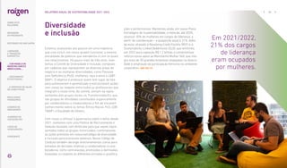 Estamos avançando aos poucos em uma trajetória
que visa incluir, em nosso quadro funcional, a mesma
pluralidade de públicos que atendemos e com os quais
nos relacionamos. Há pouco mais de três anos, man-
temos o Comitê de Diversidade e Inclusão, composto
por cadeiras que representam as diversas áreas de
negócio e as múltiplas diversidades, como Pessoas
com Deficiência (PcD), mulheres, raça e etnia e LGBT-
QIAP+. O objetivo é endossar quem tem lugar de fala
para estimularem o aprendizado e estruturarem ações
com vistas ao respeito entre todos os profissionais que
integram o nosso time. Ao comitê, somam-se repre-
sentantes dos grupos locais, os TransformadorEs, que
são grupos de afinidades constituídos organicamente
por colaboradores e colaboradoras a fim de trocarem
conhecimento sobre os temas Étnico-Racial, PcD, LGB-
TQIAP+ e Equidade de Gênero.
Com vistas a reforçar a governança sobre o tema, desde
2021, contamos com uma Política de Recrutamento e
Seleção revisada, com diretrizes para que sejam repre-
sentados todos os grupos minorizados, contemplando
as ações previstas em nossa estratégia de diversidade
e inclusão para processos seletivos. Nosso Código de
Conduta também abrange direcionamentos claros para
tomadas de decisões relativas a colaboradores e cola-
boradoras, como contratações, promoções e demissões
baseadas no respeito às diferentes jornadas e qualifica-
Diversidade
e inclusão
Em 2021/2022,
21% dos cargos
de liderança
eram ocupados
por mulheres.
ções e performances. Mantemos ainda, em nosso Plano
Estratégico de Sustentabilidade, a meta de, até 2025,
alcançar 30% de mulheres em cargos de liderança, a
partir de coordenação – a proporção atual é 21%. Além
de estar atrelado à Revolving Credit Facility (RCF) e à
Sustainability-Linked Debêntures (SLD), que emitimos
em 2022 para captação R$ 1,2 bilhão, o compromisso
reforça nosso apoio ao Movimento Mulher 360, que inte-
gra mais de 50 grandes empresas engajadas na diversi-
dade e ampliação da participação feminina no ambiente
corporativo. |GRI 102-12|
... COM MODELO DE
NEGÓCIOS ÚNICO E
IRREPLICÁVEL…
33
RELATÓRIO ANUAL DE SUSTENTABILIDADE 2021–2022
SOBRE ESTE
RELATÓRIO
… E PROPOSTA DE VALOR
NO LONGO PRAZO
MENSAGEM
DO PRESIDENTE
… CRESCIMENTO
ESTRUTURADO…
LIDERANDO
A TRANSIÇÃO
ENERGÉTICA
RESULTADOS
FINANCEIROS
CADERNO DE
INDICADORES
SUMÁRIOS DE
CONTEÚDO GRI
CARTA DE
ASSEGURAÇÃO
EXPEDIENTE
DESTAQUES DO ANO-SAFRA
 